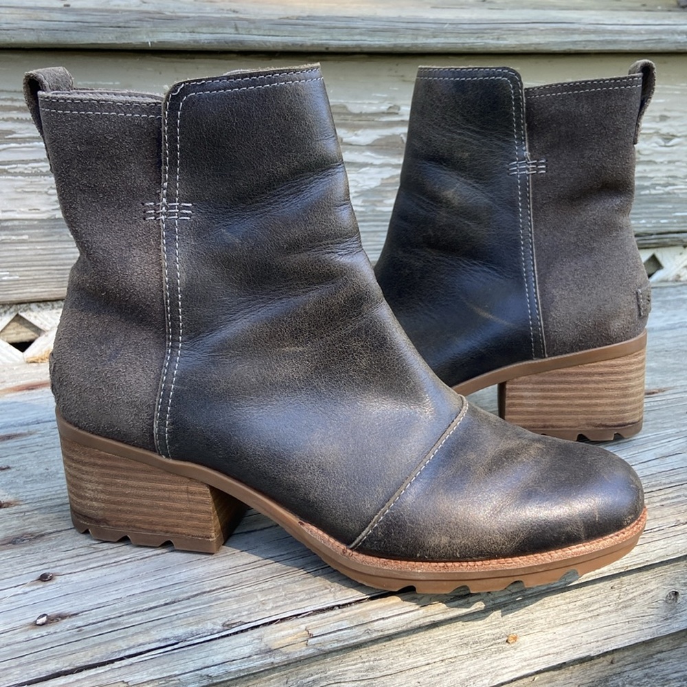 SOREL Cate Waterproof Leather & Suede Stacked Heel Boot Women’s Size 10 - Picture 13 of 14